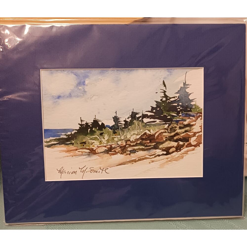 Watercolor Signed Print Marion Smith Maine artist "Woodland #2" Info on back EUC